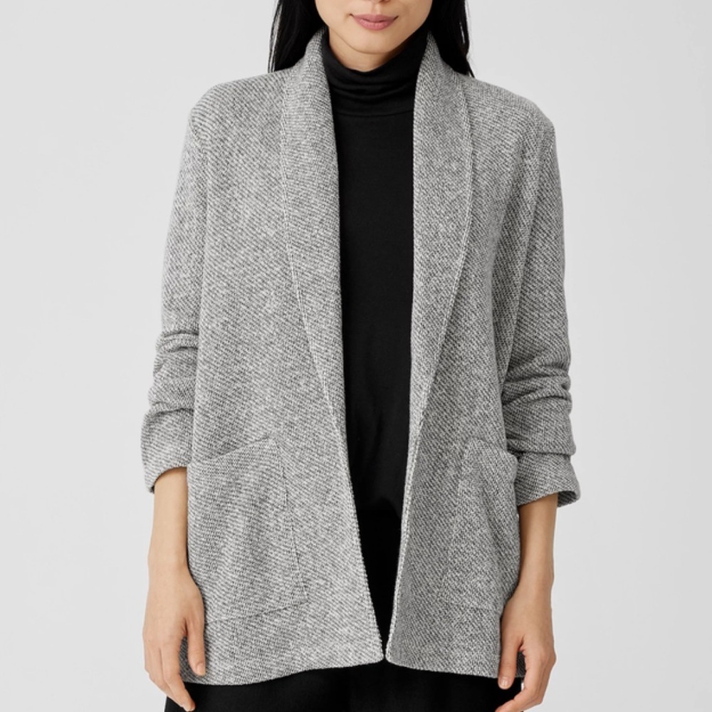 Eileen Fisher Organic Cotton Terry Shawl Jacket Cardigan Ash Gray Small‎